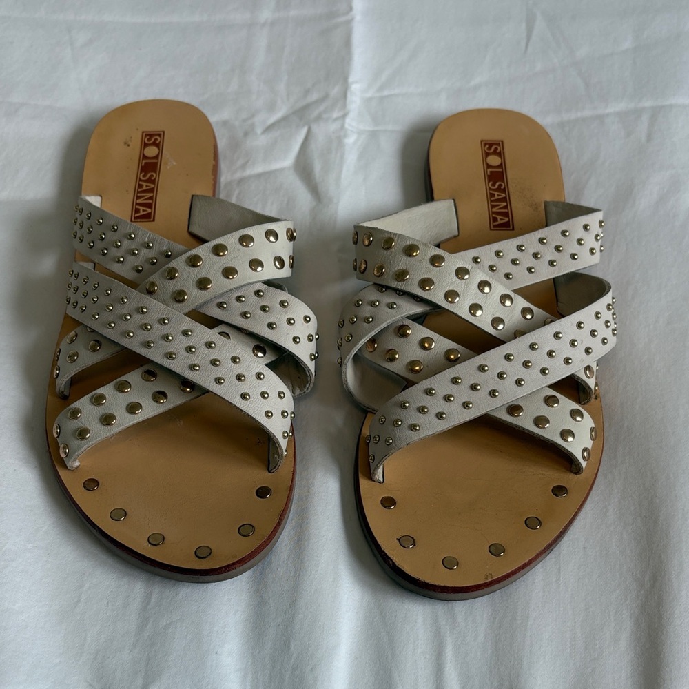 Sol Sana White Studded Crisscross Slide Sandals